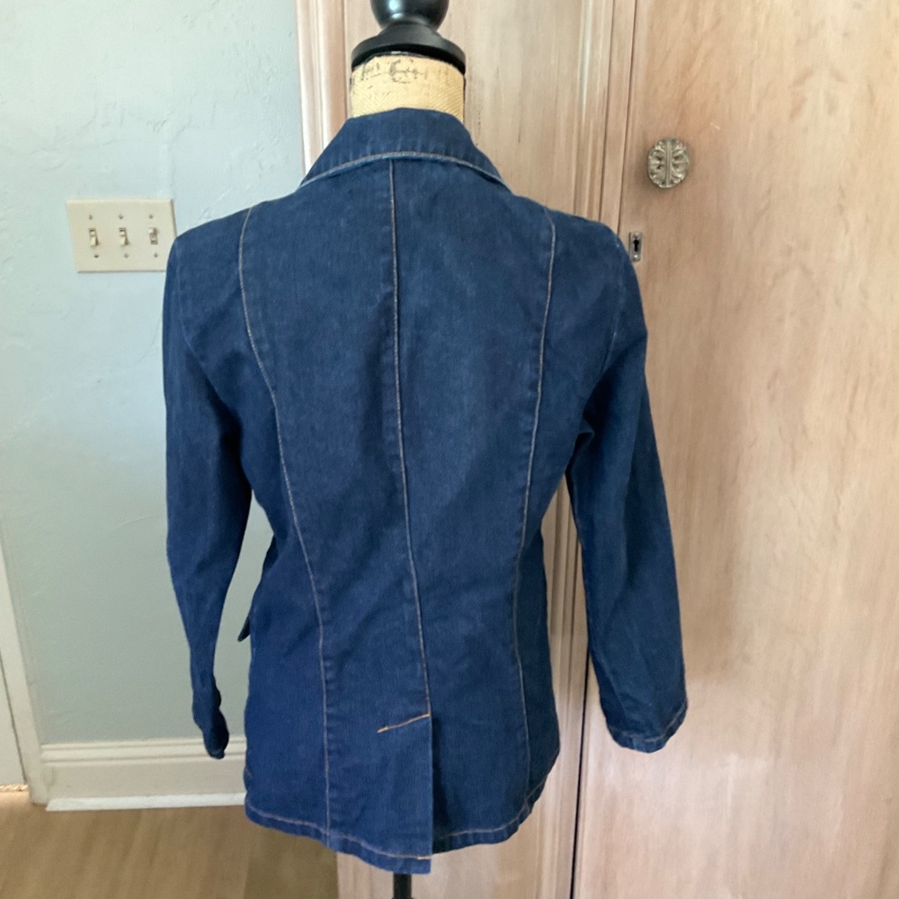 Y2K Denim Blazer dark wash seamed fitted western modern concert career academia - Picture 15 of 15